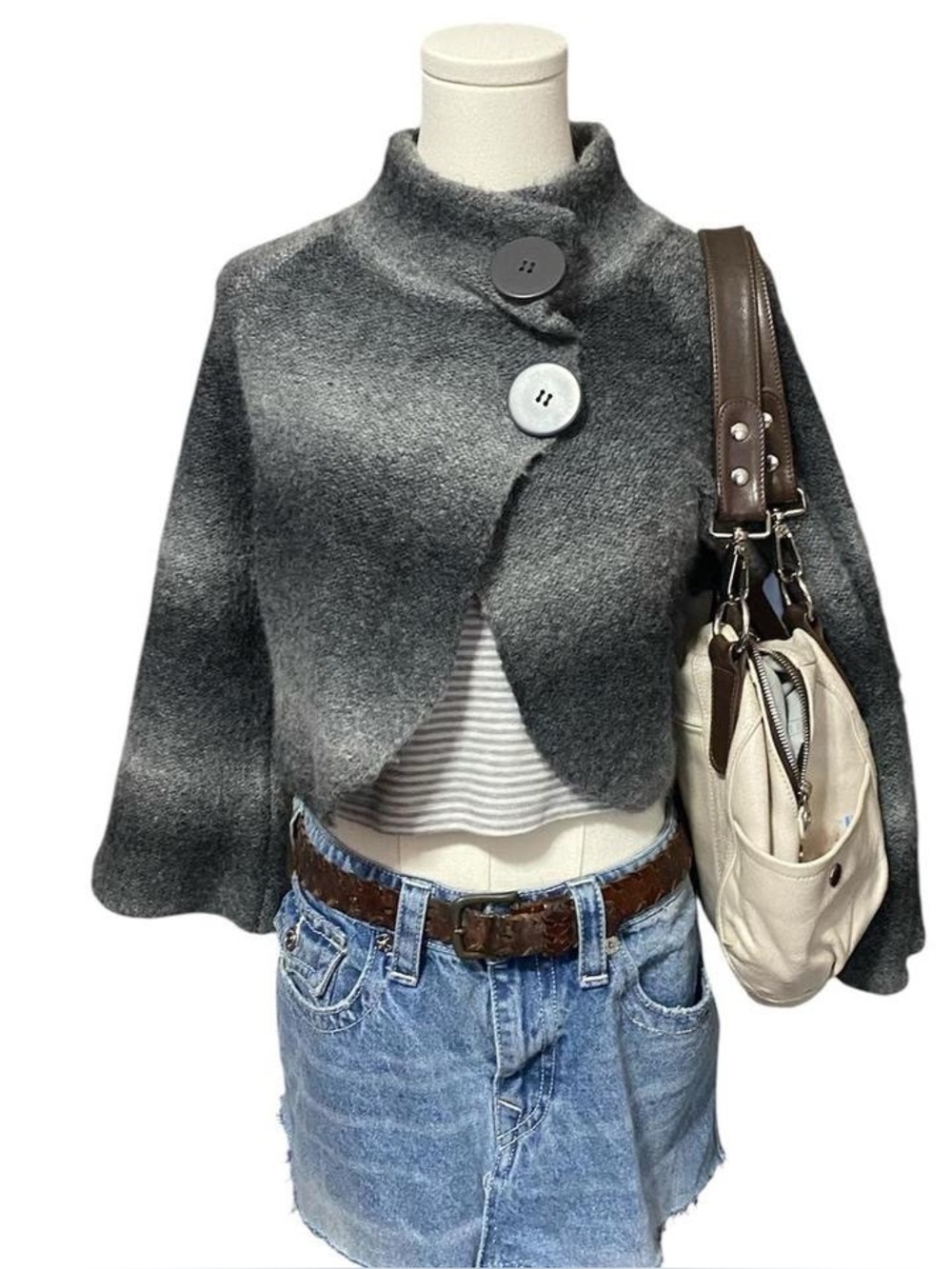 mercer & madison vintage cropped 3/4 sleeve sweater